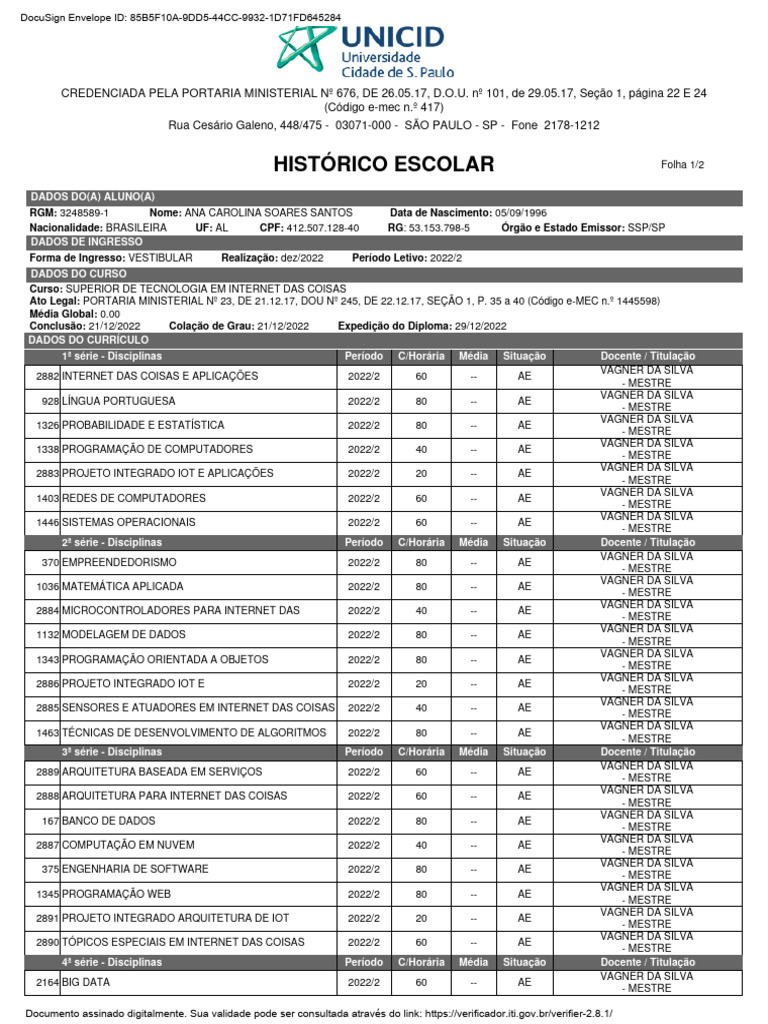 Histórico Escolar | PDF | Sistema de informação | Internet das Coisas