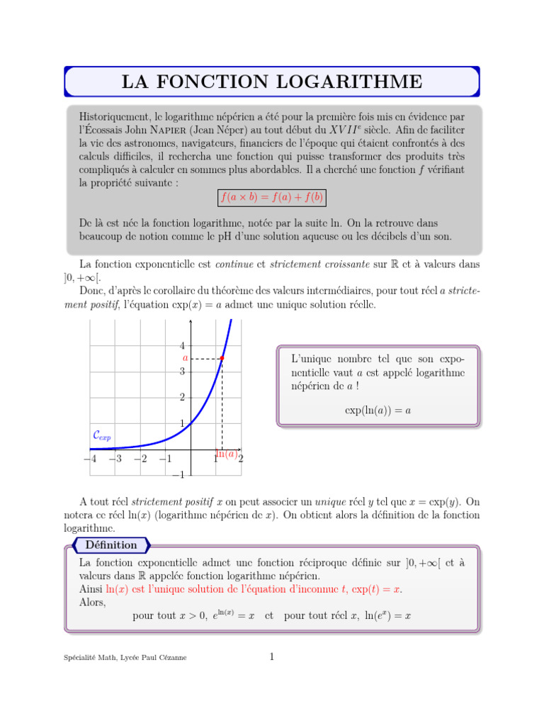 Cours Maths Spe LN | PDF | Logarithme | Objets mathématiques