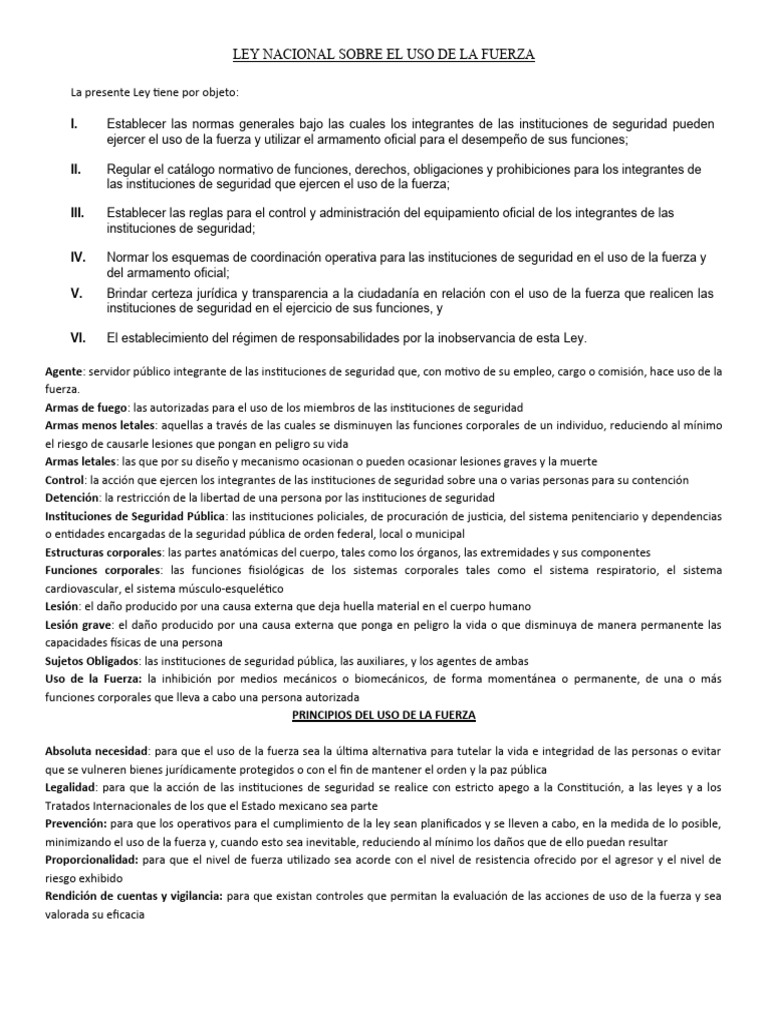 Ley sobre Uso de la Fuerza en Seguridad | PDF | Institución | Policía