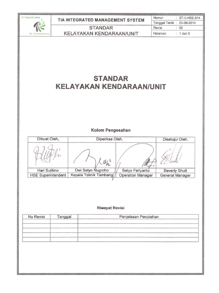 ST-II-HSE-014 - 00 Standar Kelayakan Unit | PDF | Bisnis