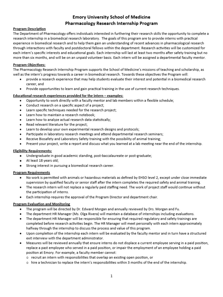 Pharmacology Rearch Internship Program-1 | PDF | Internship | Job Hunting