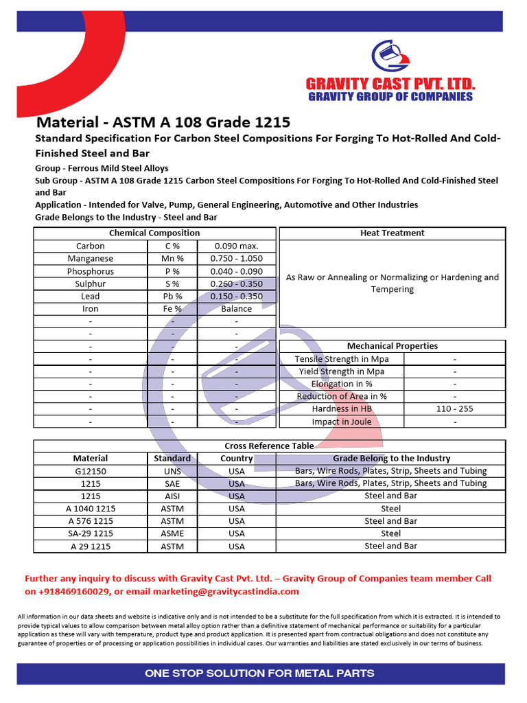 Astm a 108 grade 1215 pdf steel industrial processes