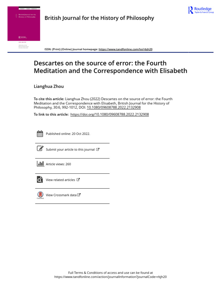 Zhou 2022 descartes on the source of error the fourth meditation and