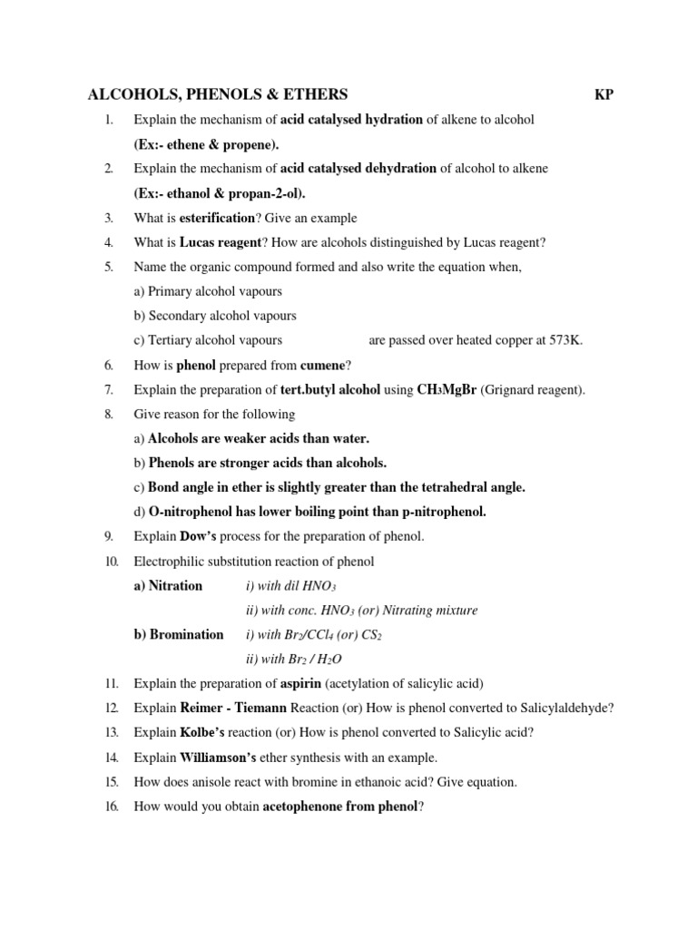 Alcohols, Phenols & Ethers | PDF | Ether | Chemical Compounds
