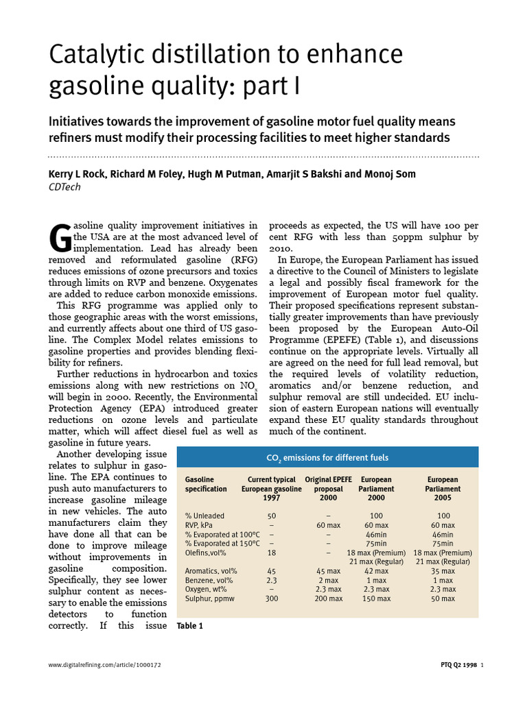 Catalytic Distillation To Enhance Gasoline Quality - Part I | PDF ...