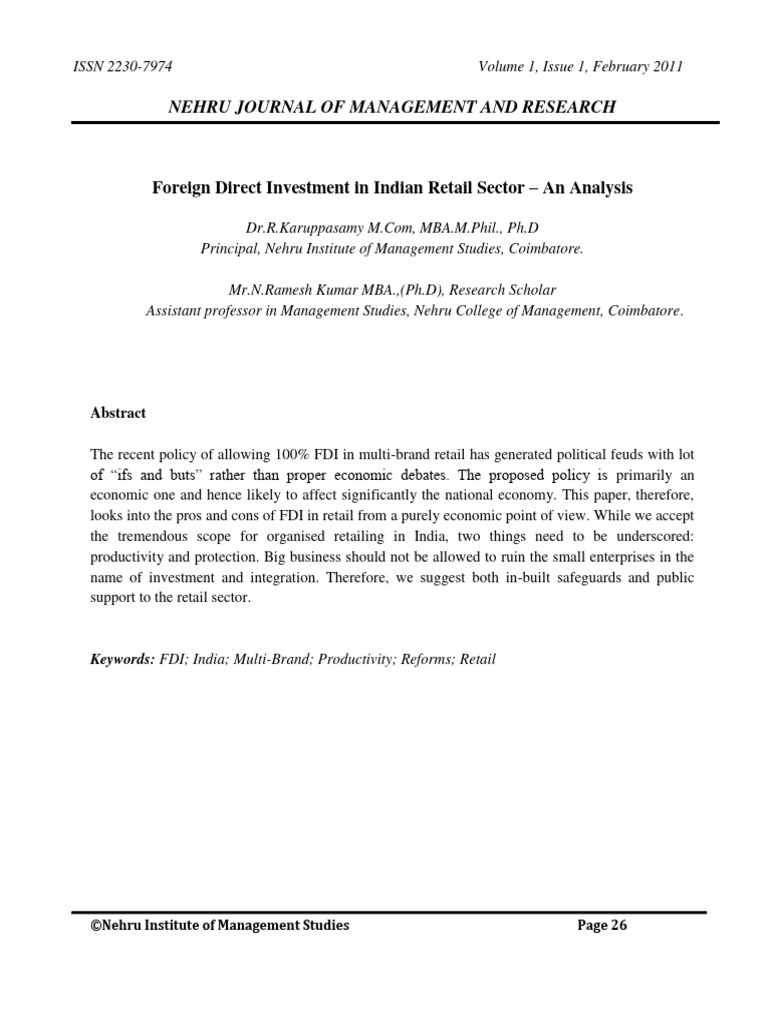 FDI Impact on Indian Retail Sector | PDF | Retail | Foreign Direct ...