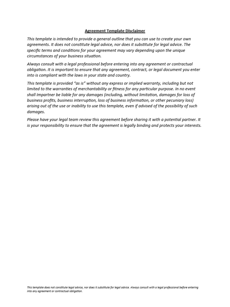 Partner Agreement Template Disclaimer | PDF | Indemnity | Breach Of ...