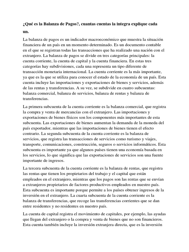 Estructura y Análisis de la Balanza de Pagos | PDF | Balance de pagos ...