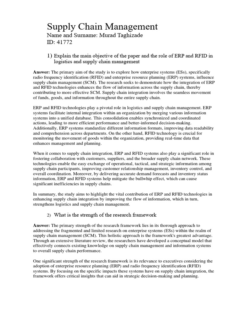 ERP and RFID in Supply Chain Management | PDF | Enterprise Resource ...