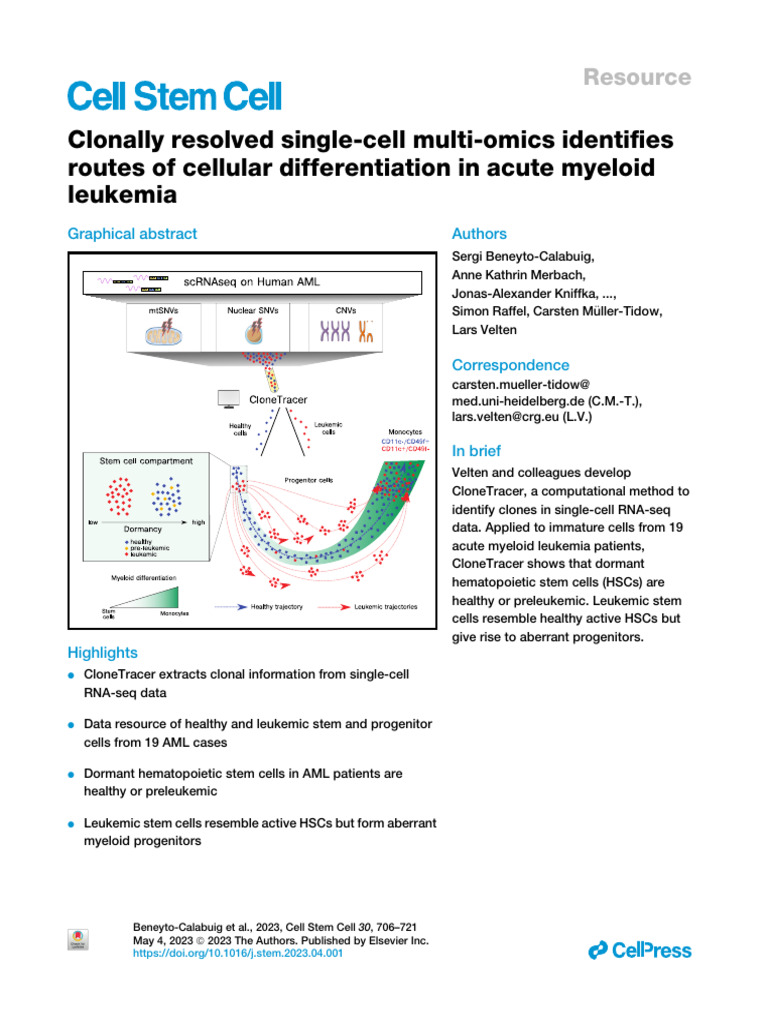Clonally Resolved Single Cell Multi Omics Identifies Routes of 2023 ...
