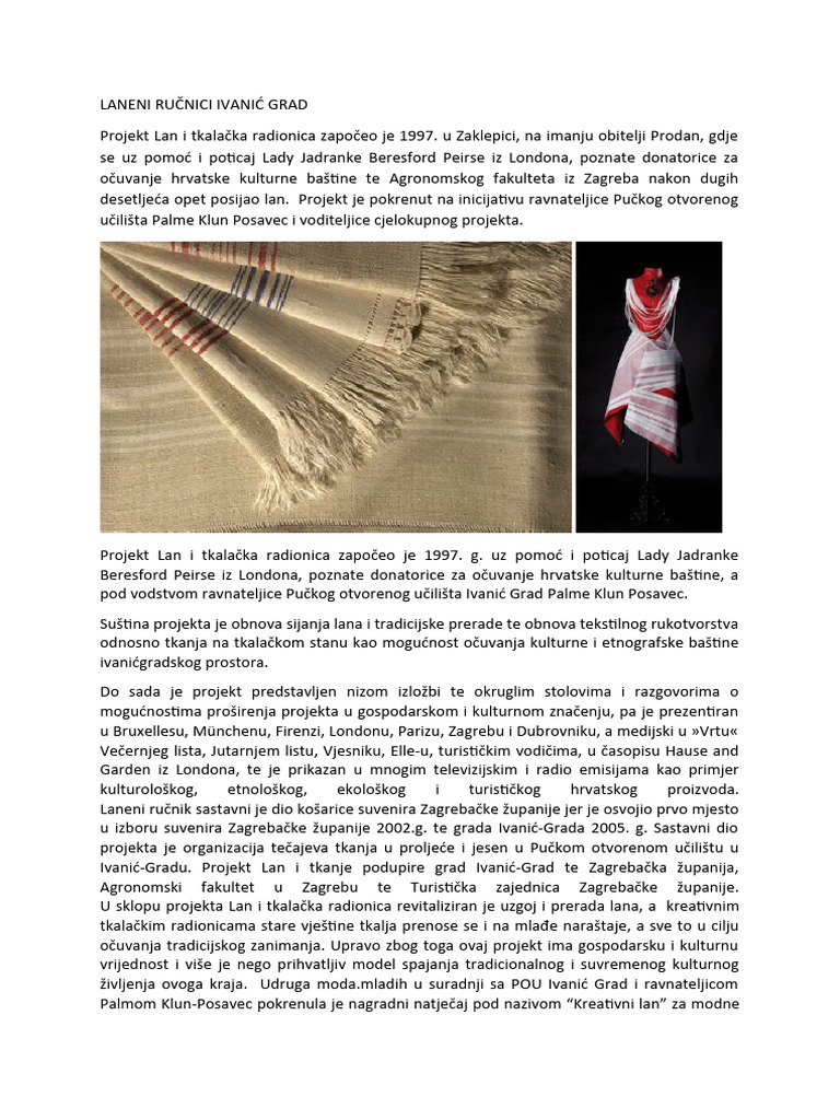 Laneni Ručnici Ivanić Grad | PDF