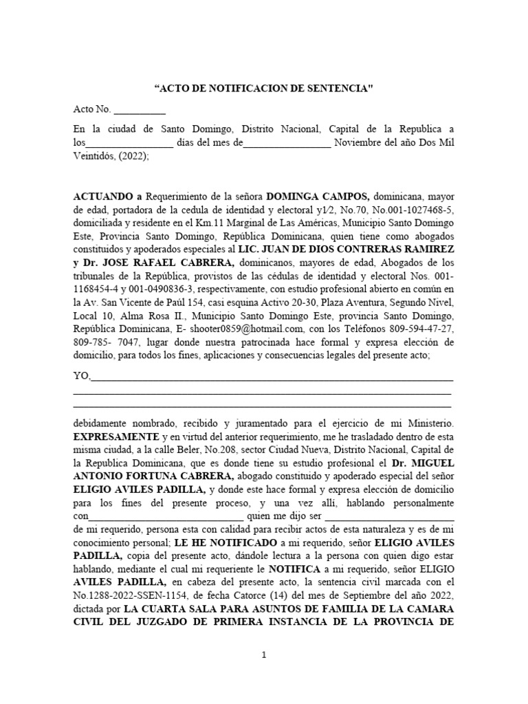 Notificación de Sentencia Civil en RD | PDF | Sentencia (ley ...
