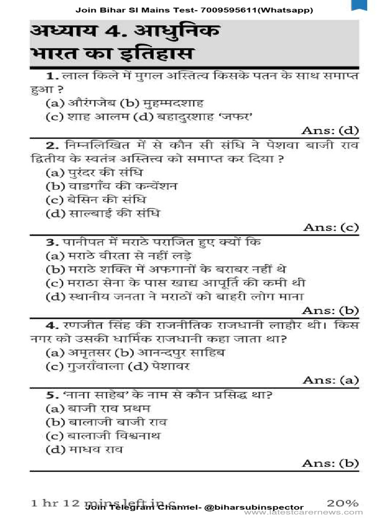 Modern History MCQs PDF