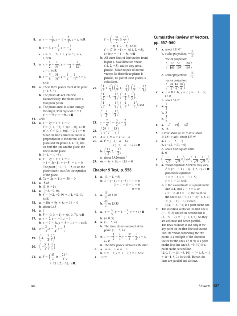 MCV4U VectorReview Ans | PDF | Euclidean Vector | Line (Geometry)