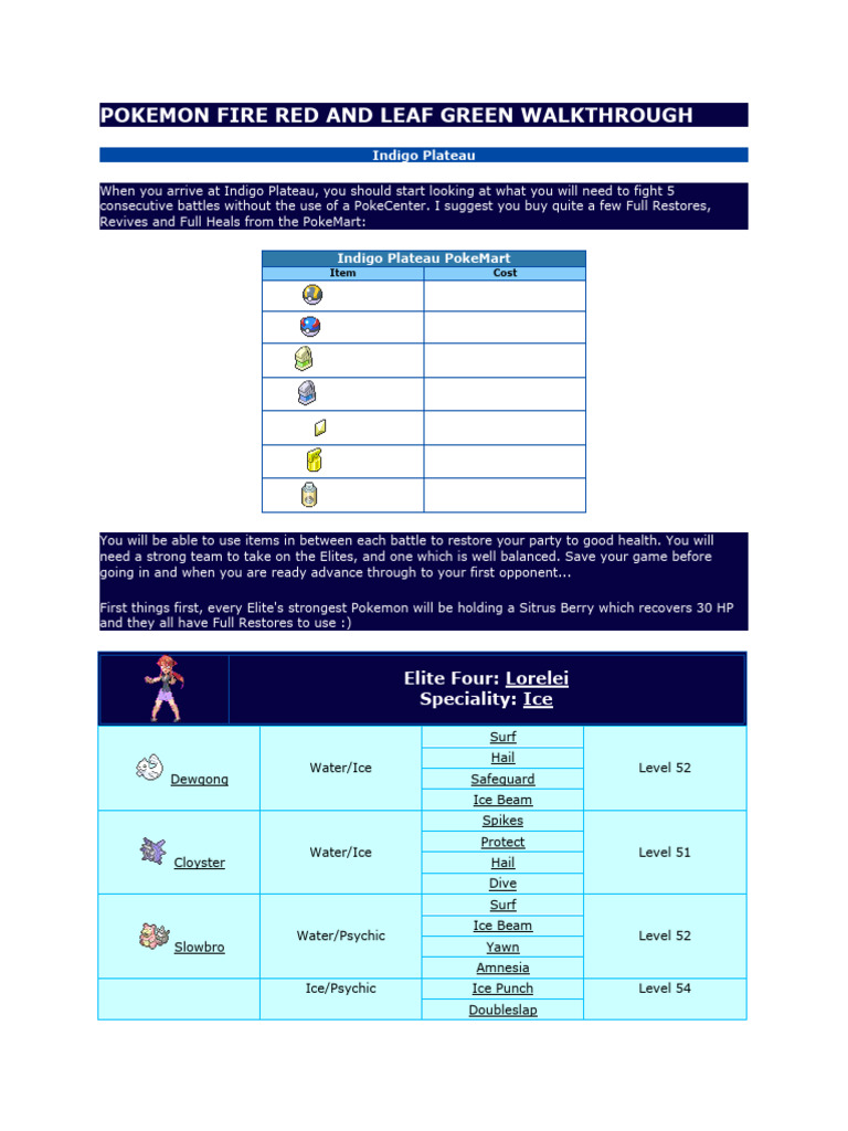 Elite Four Strategy Guide: Fire Red | PDF | Pokémon