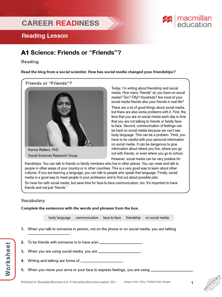 Career Iness: A1 Science: Friends or 