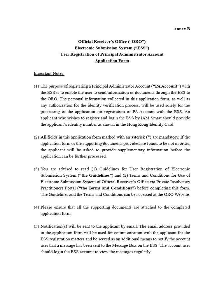 ORO ESS Principal Administrator Registration | PDF | Identity Document