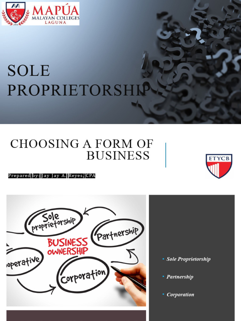 Choosing a Form of Business Ownership Sole Proprietorship PDF