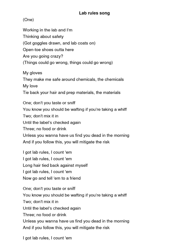 Lab rules song Lyrics PDF