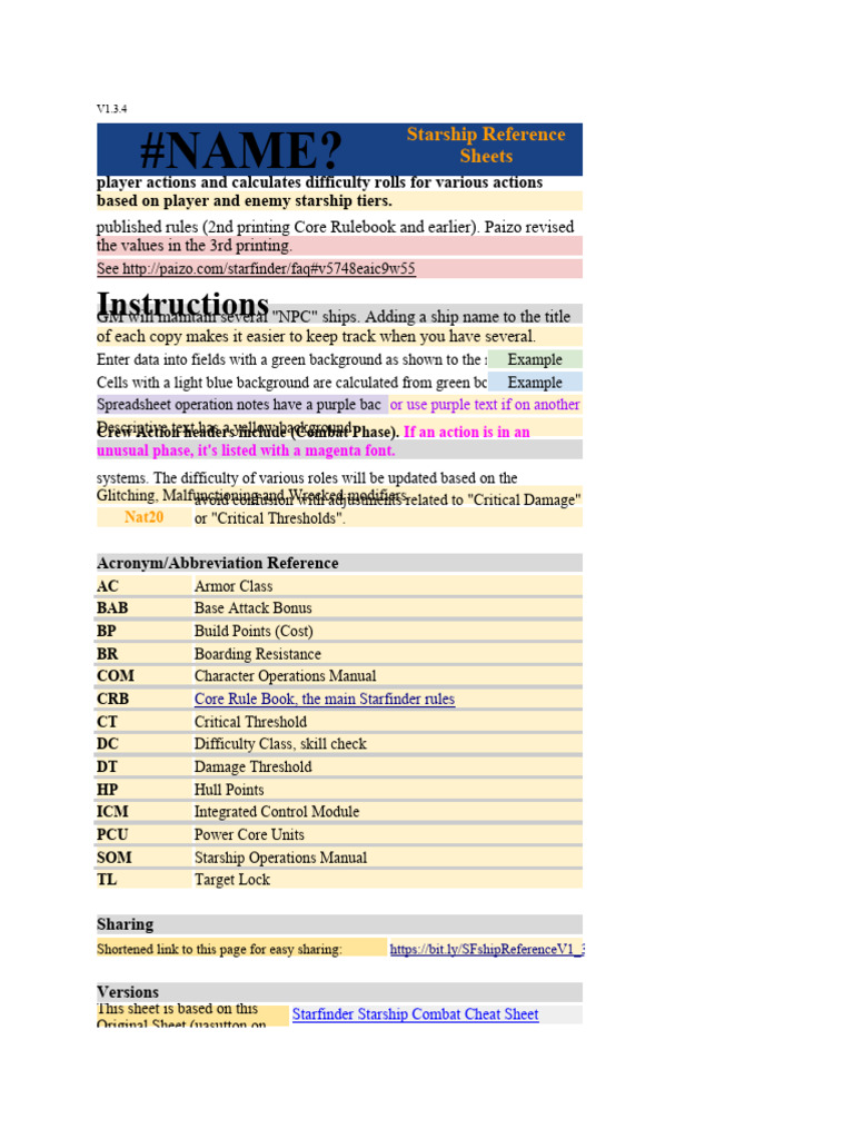 Starfinder Starship Reference Sheets v1.3.4 Share | Download Free PDF ...