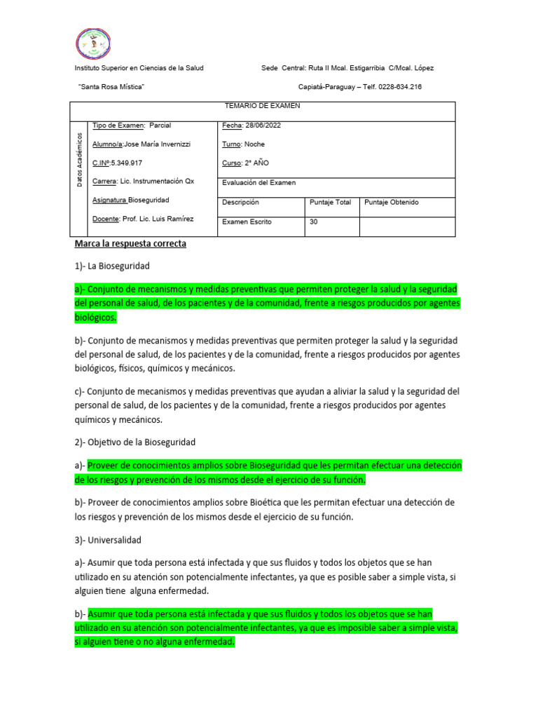 Bioseguridad Parcial (Jose Invernizzi) | PDF | Patógeno | Residuos
