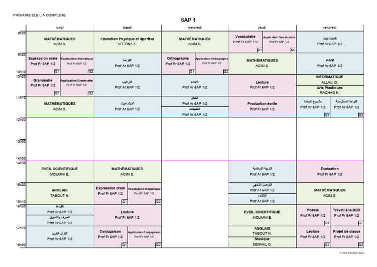 Emploi du temps 6AP 1 - 2022 | PDF