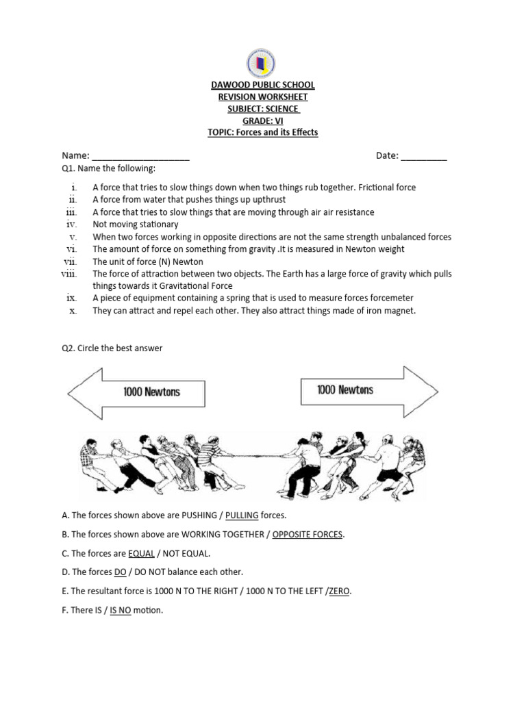 Forces Worksheet 6 Answer Key Forces And Its Effects Answers | PDF
