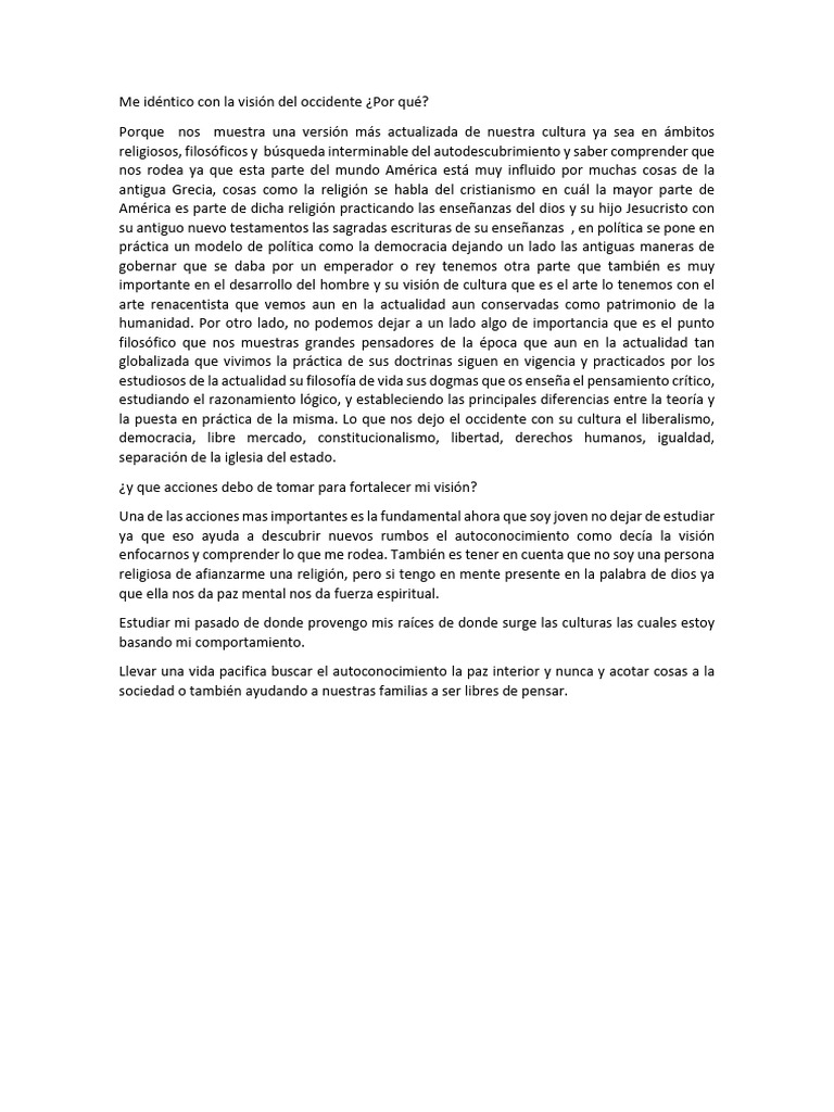 Me Idéntico Con La Visión Del Occidente | PDF
