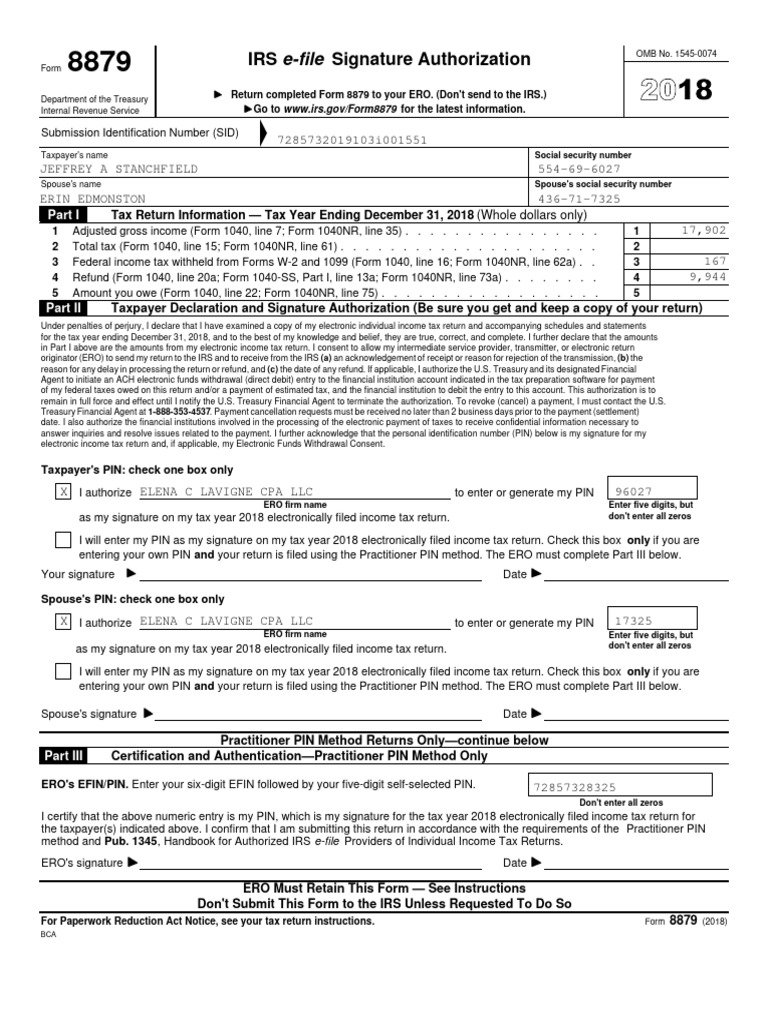 Irs e file signature authorization tax return information tax year