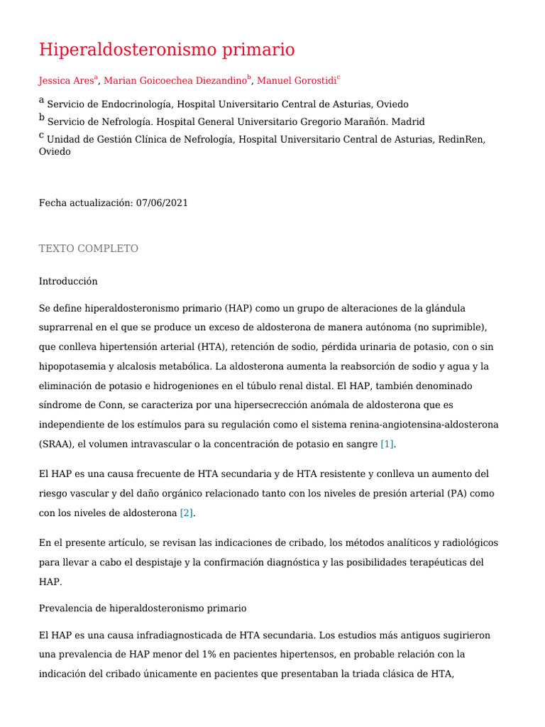 Hiperaldosteronismo Primario: Diagnóstico y Tratamiento | PDF ...