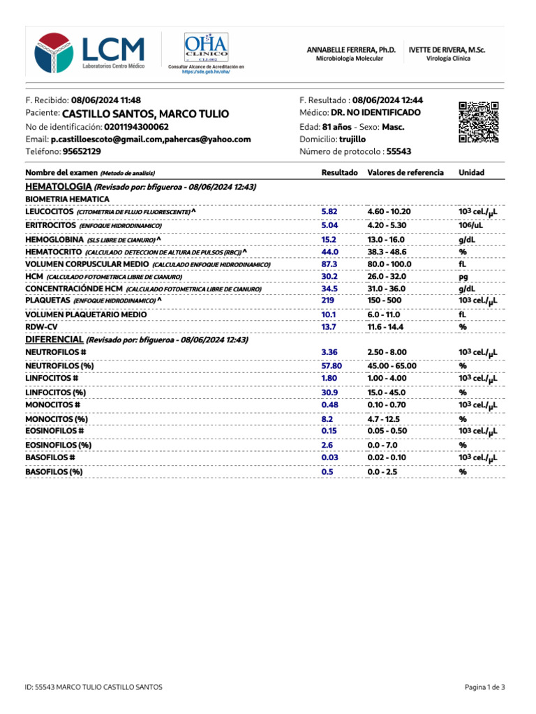 Reporte Marco Tulio Castillo Santos 55543 | PDF | Pruebas medicas ...