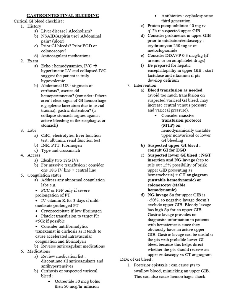 GI Bleeding Management Checklist | PDF | Bleeding | Vertebrates