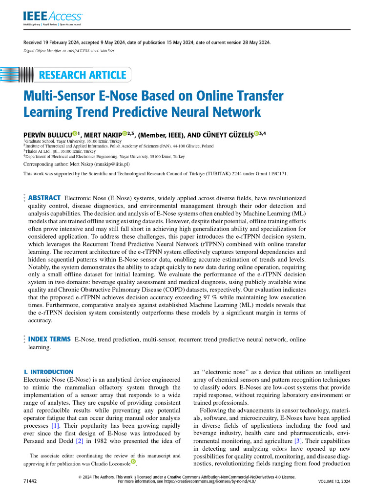 Multi-Sensor E-Nose Based On Online Transfer Learning Trend Predictive ...
