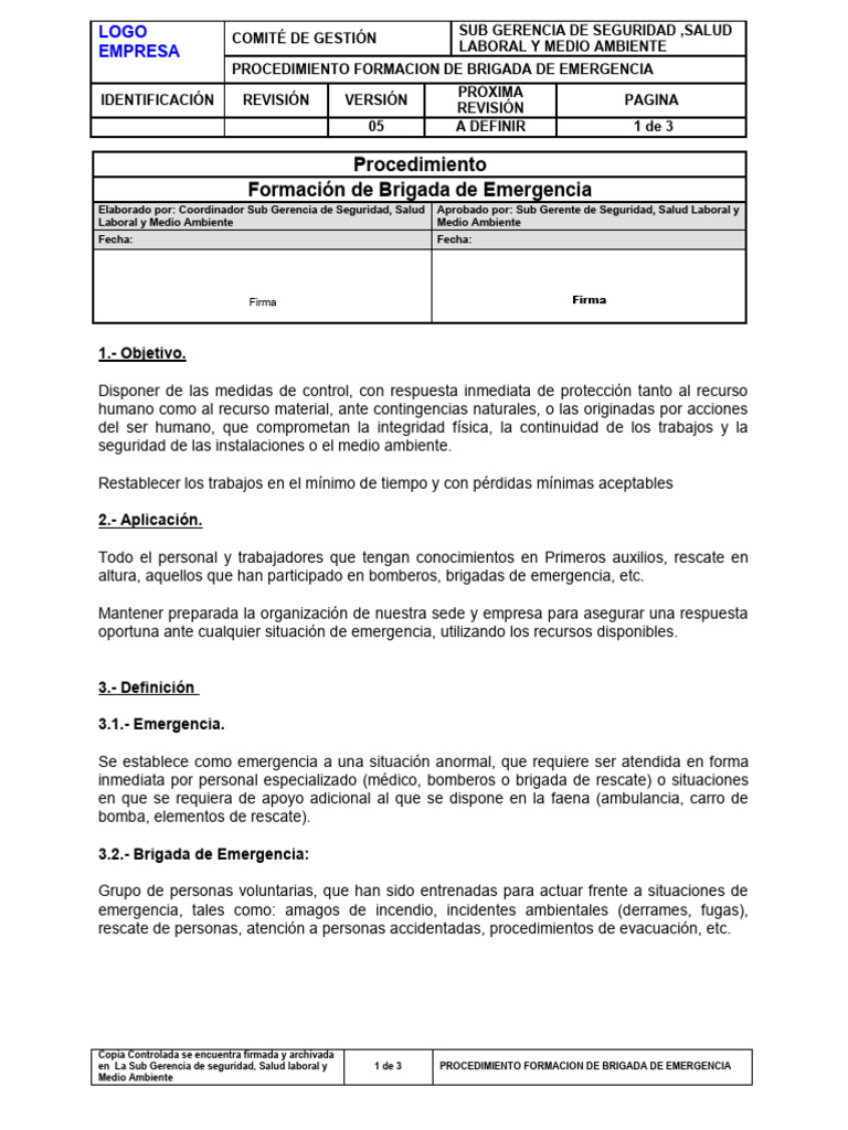 Formación de Brigada de Emergencia | PDF | Seguridad y salud ...
