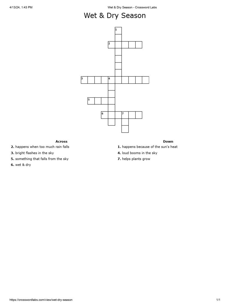 Wet & Dry Season Crossword Labs PDF