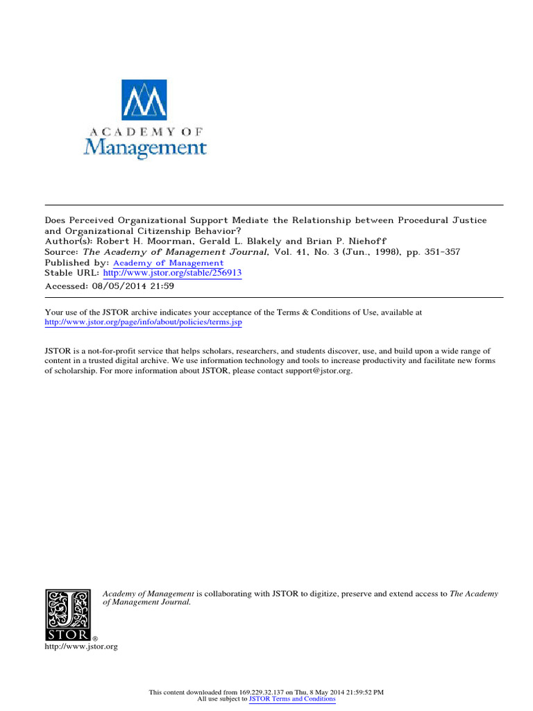 Does perceived organizational support mediate the relationship between