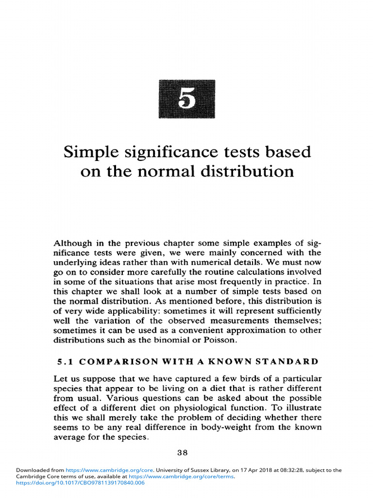 Normal Distribution Significance Tests | PDF | Variance | Standard ...