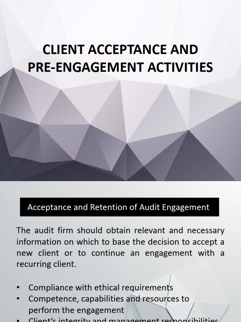 4.pre-Engagement Activities | PDF | Audit | Financial Audit