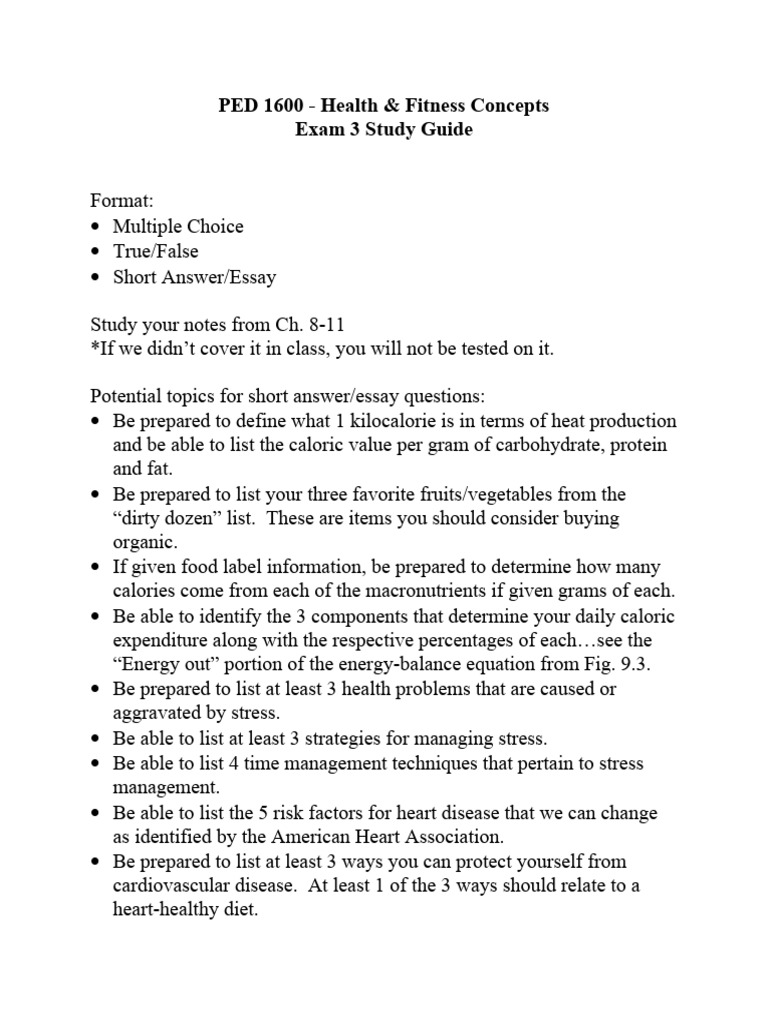 PED 1600 - Exam 3 Study Guide | PDF | Wellness