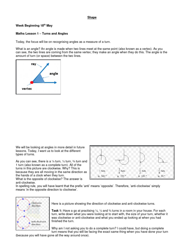 Maths Lessons 1 4 1 | PDF | Angle | Worksheet