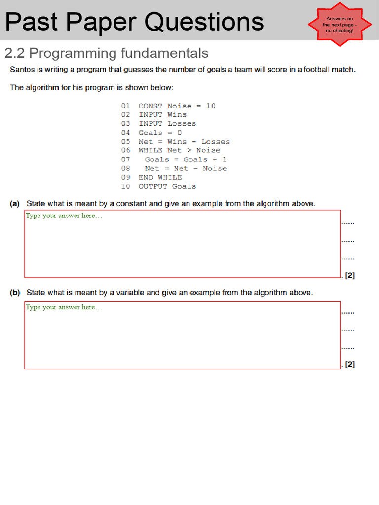 2.2 Programming Fundamentals Past Papers Q2 | PDF | Career & Growth