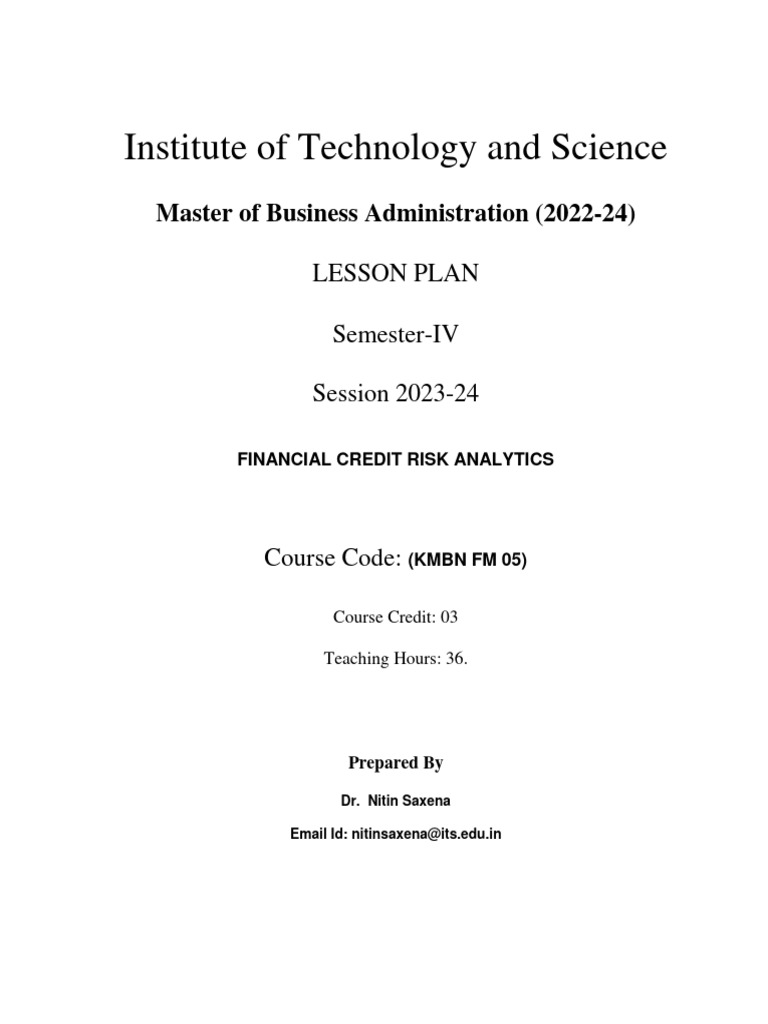 FCRA (Lesson Plan) MBA-IV Sem. (2022-24) | PDF | Credit | Finance ...