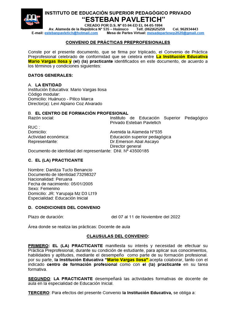 Modelo Convenio Estudiantes Descargar Gratis Pdf Documento De