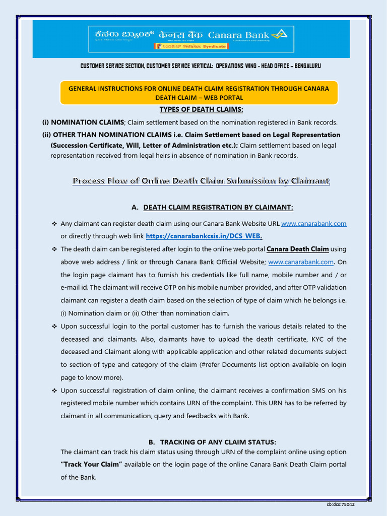 Canara Bank Death Claim Process Guide | PDF | World Wide Web | Internet ...