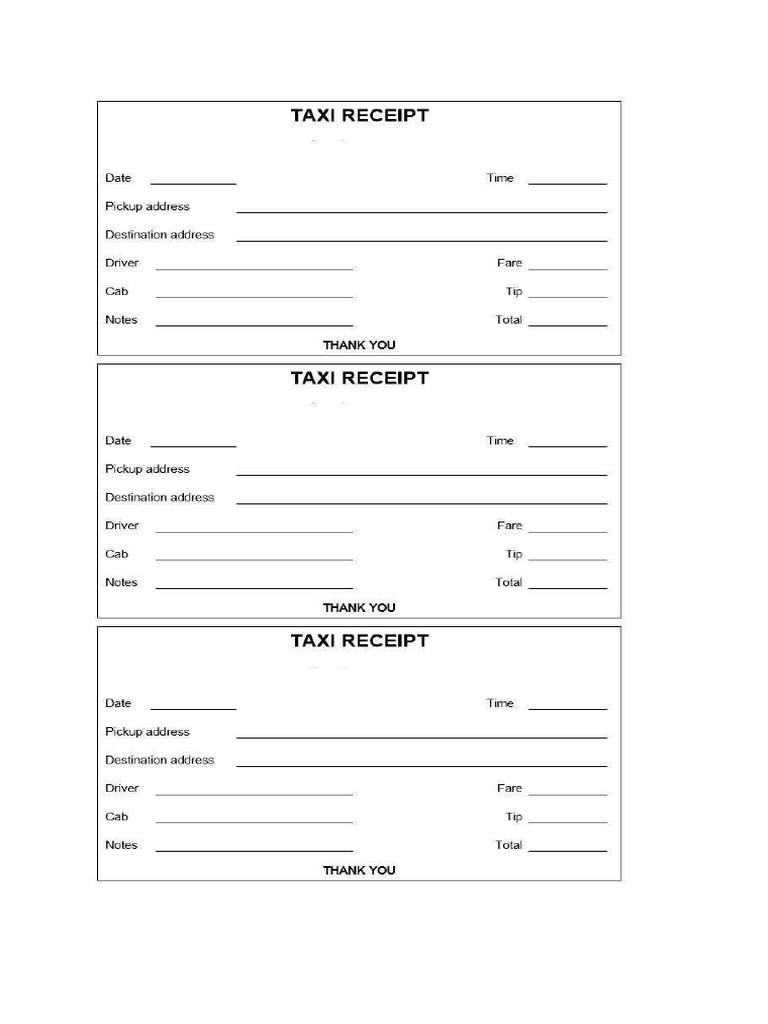 Blank Taxi Receipt Template (3) - TEMPLATES EXAMPLE | PDF