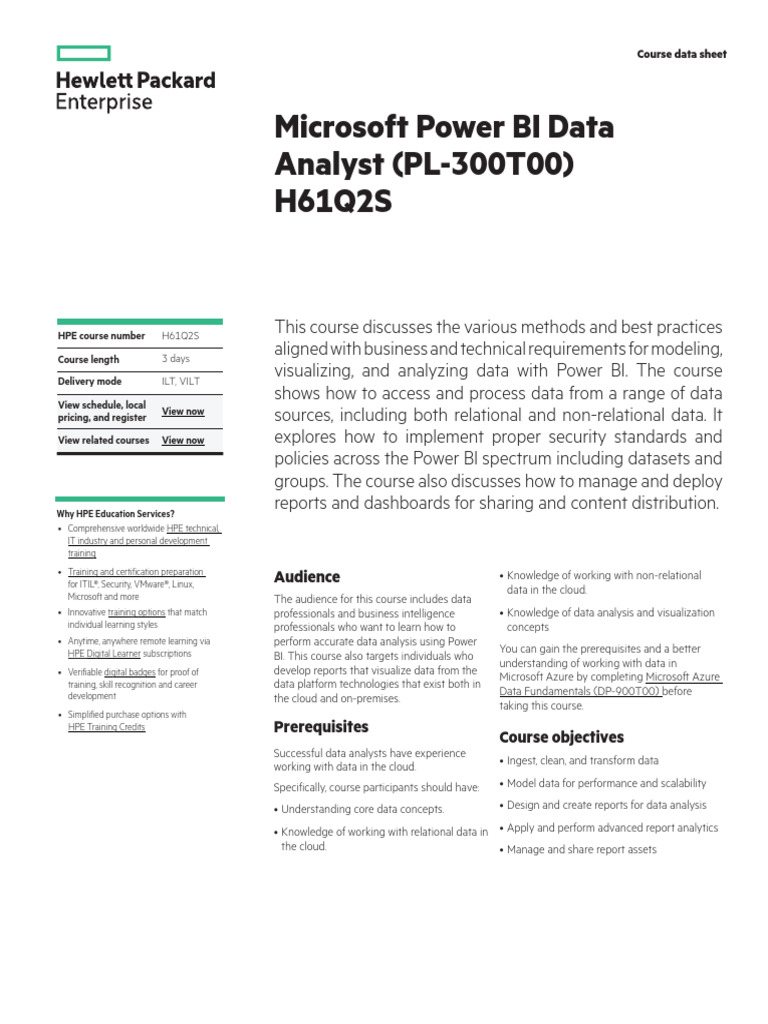 Pl 300t00 Microsoft Power Bi Data Analyst