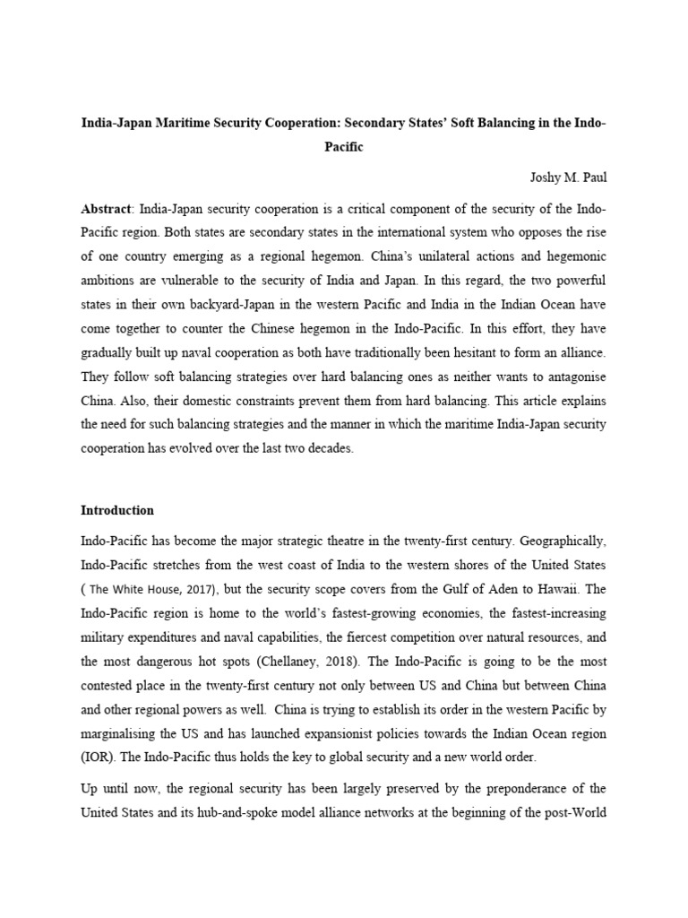 India-Japan Maritime Security Dynamics | PDF | Shinzō Abe ...