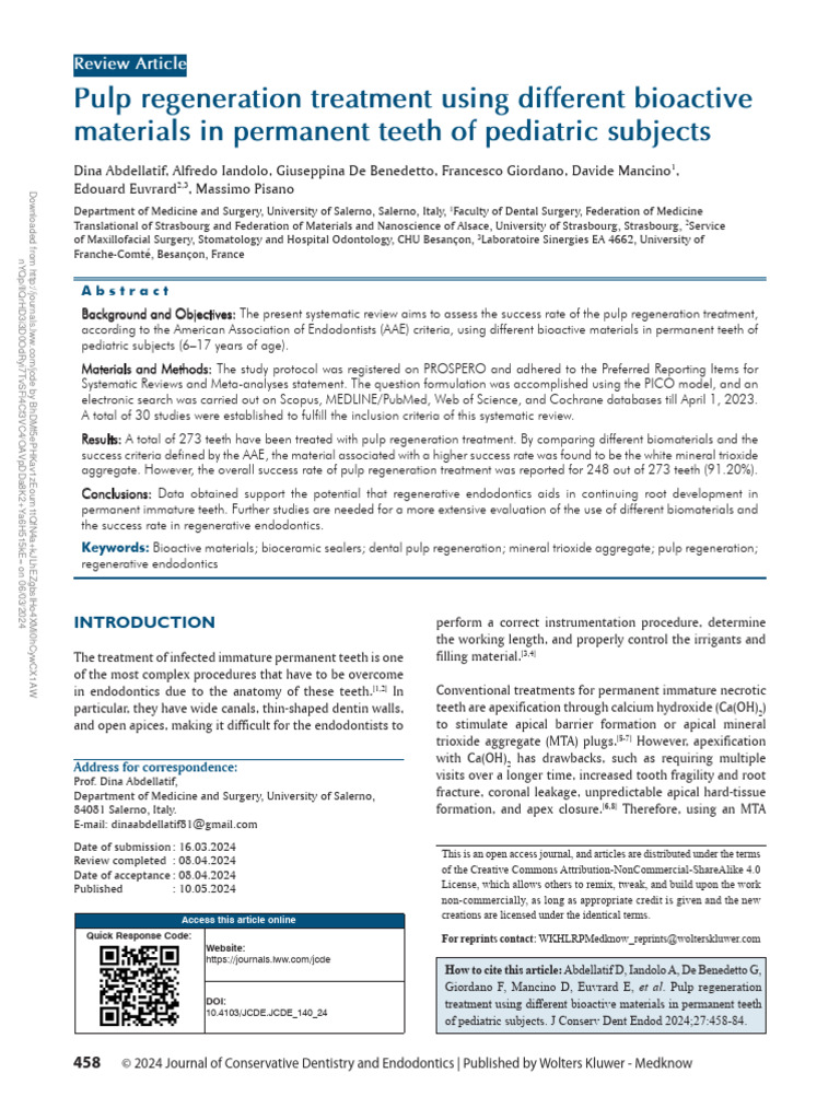 Pulp Regeneration Treatment Using Different.3 | PDF | Tooth | Dentistry ...