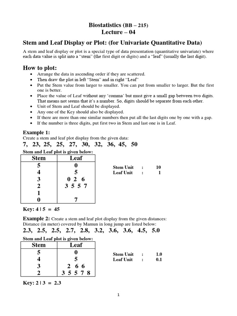 Lecture - 04 Stem and Leaf | PDF | Teaching Methods & Materials