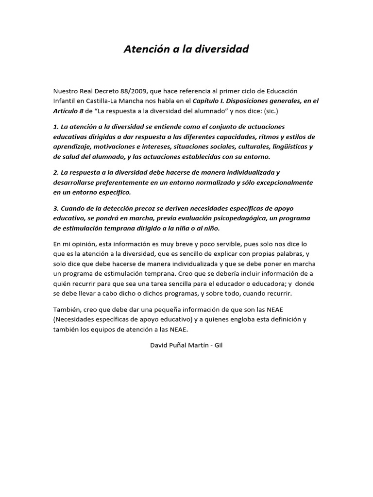 Atención a la Diversidad en Educación Infantil | PDF
